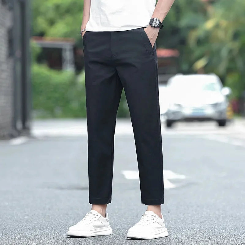 Pantalon droit décontracté en coton extensible pour homme - Vêtements frais et respirants