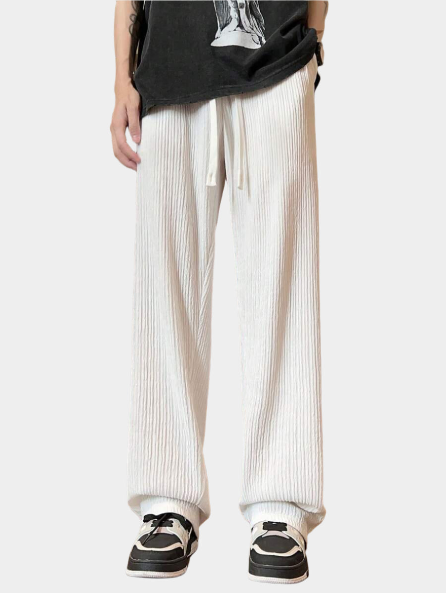 Pantalon droit décontracté en tissu froissé de couleur unie pour homme