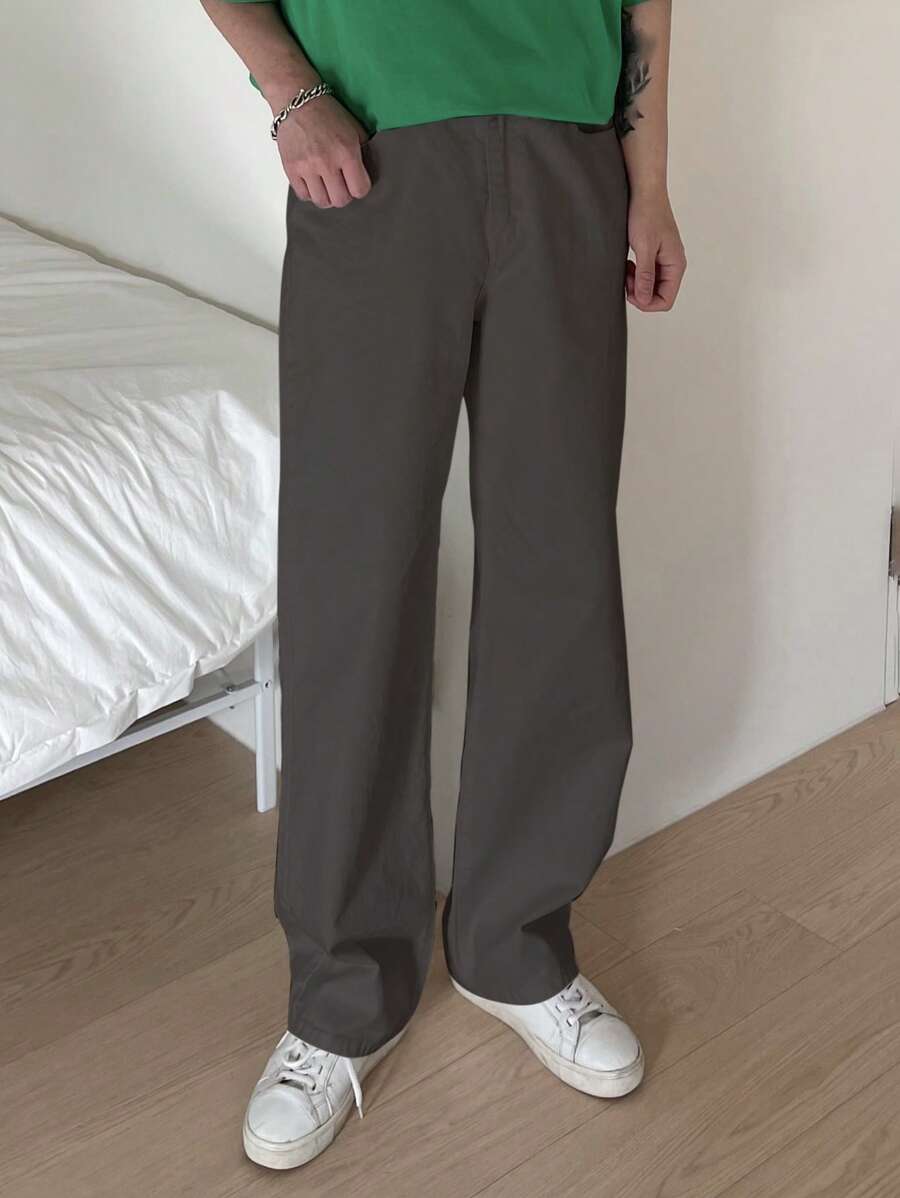 Pantalon droit décontracté simple de couleur unie pour hommes