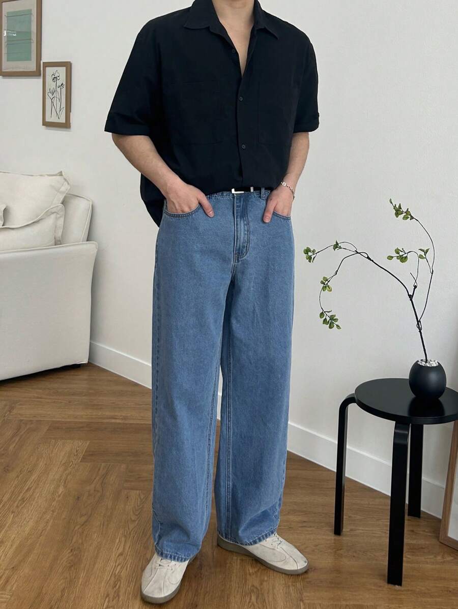 Pantalon droit décontracté simple de couleur unie pour hommes