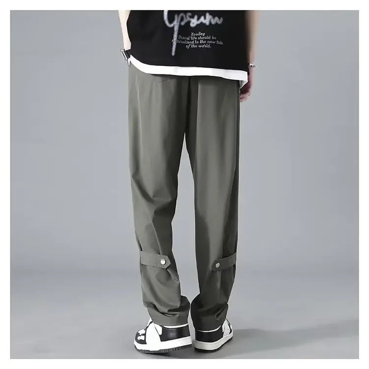 Pantalon droit en soie glacée fine de style japonais élégant et artistique