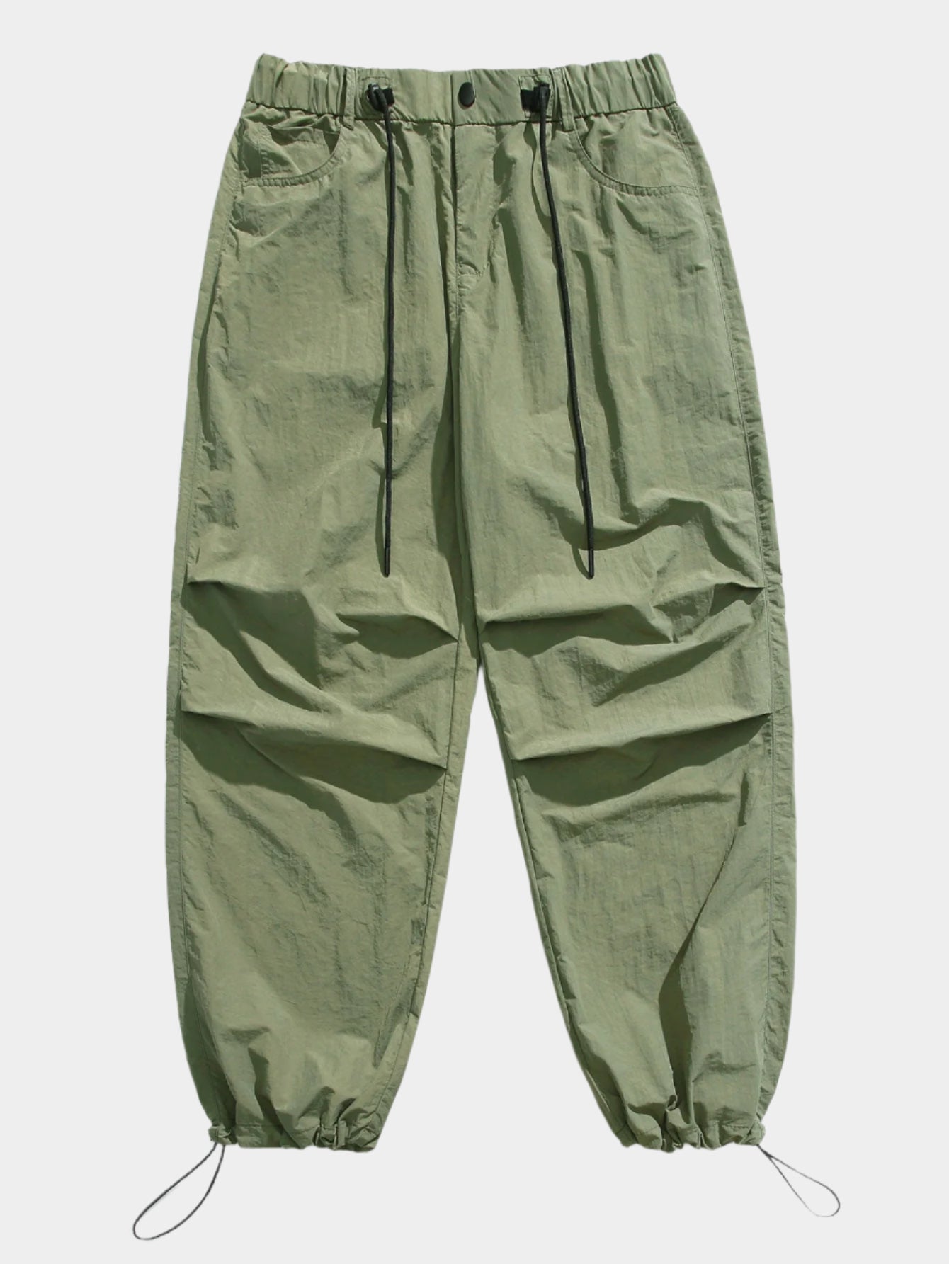 Pantalon droit parachute à taille élastique avec cordon de serrage pour homme
