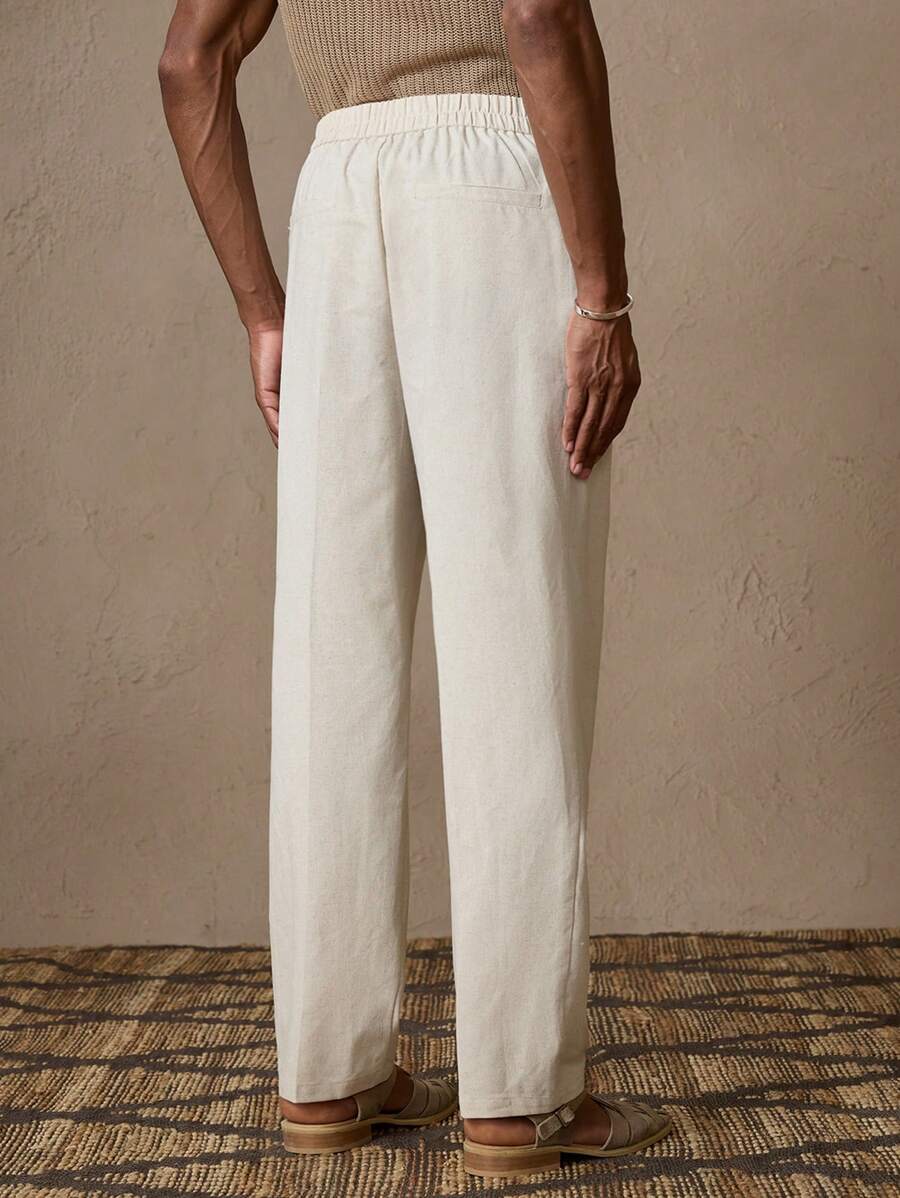 Pantalon en lin coupe droite pour homme – Pantalon décontracté plissé