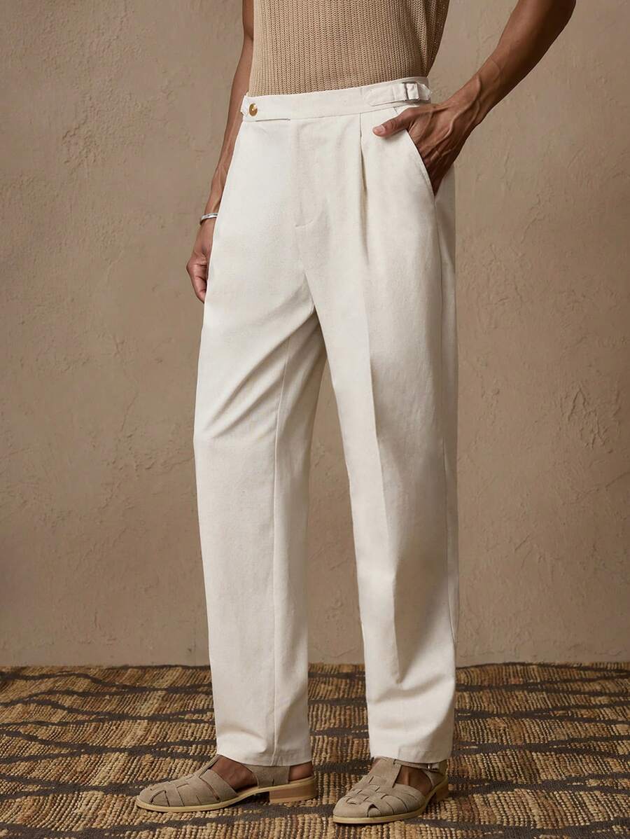 Pantalon en lin coupe droite pour homme – Pantalon décontracté plissé