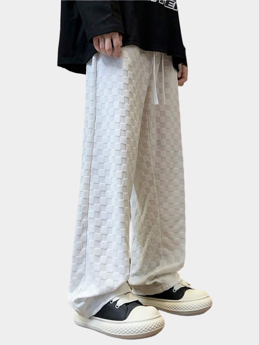 Pantalon long et droit décontracté à carreaux 3D pour homme - Printemps ou été