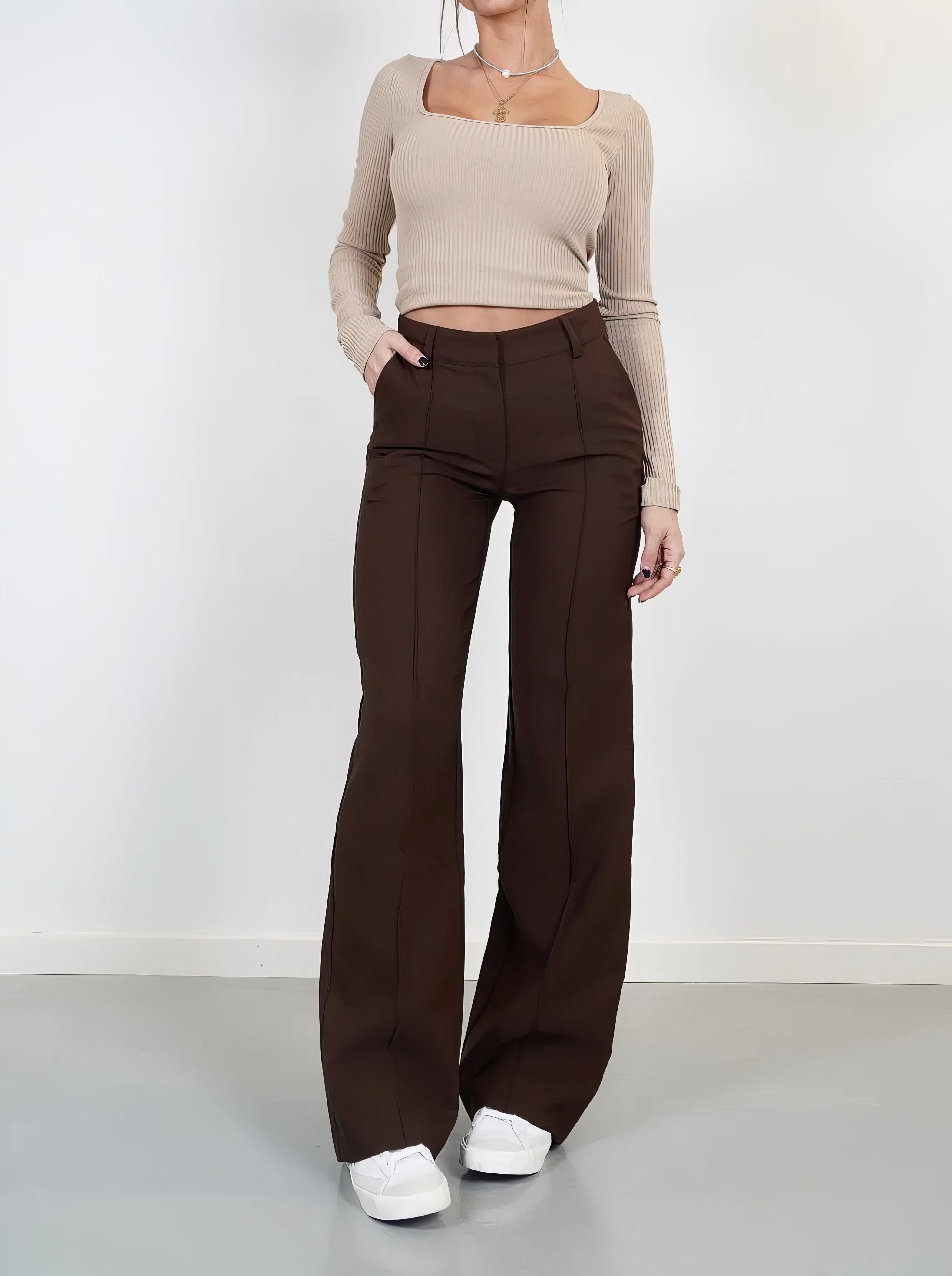Pantalon taille haute | Jambe droite, coupe classique - 7