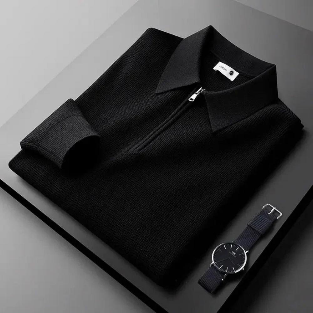 Polo Executive en maille gaufrée à demi-zip – Manches longues pour homme