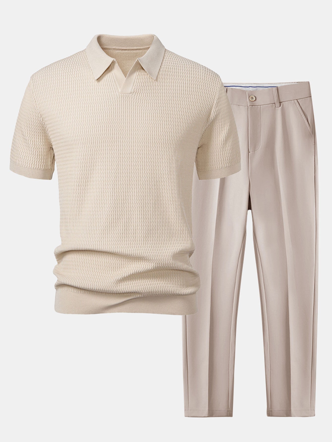 Polo V col jacquard & pantalon fuselé – Ensemble golf homme