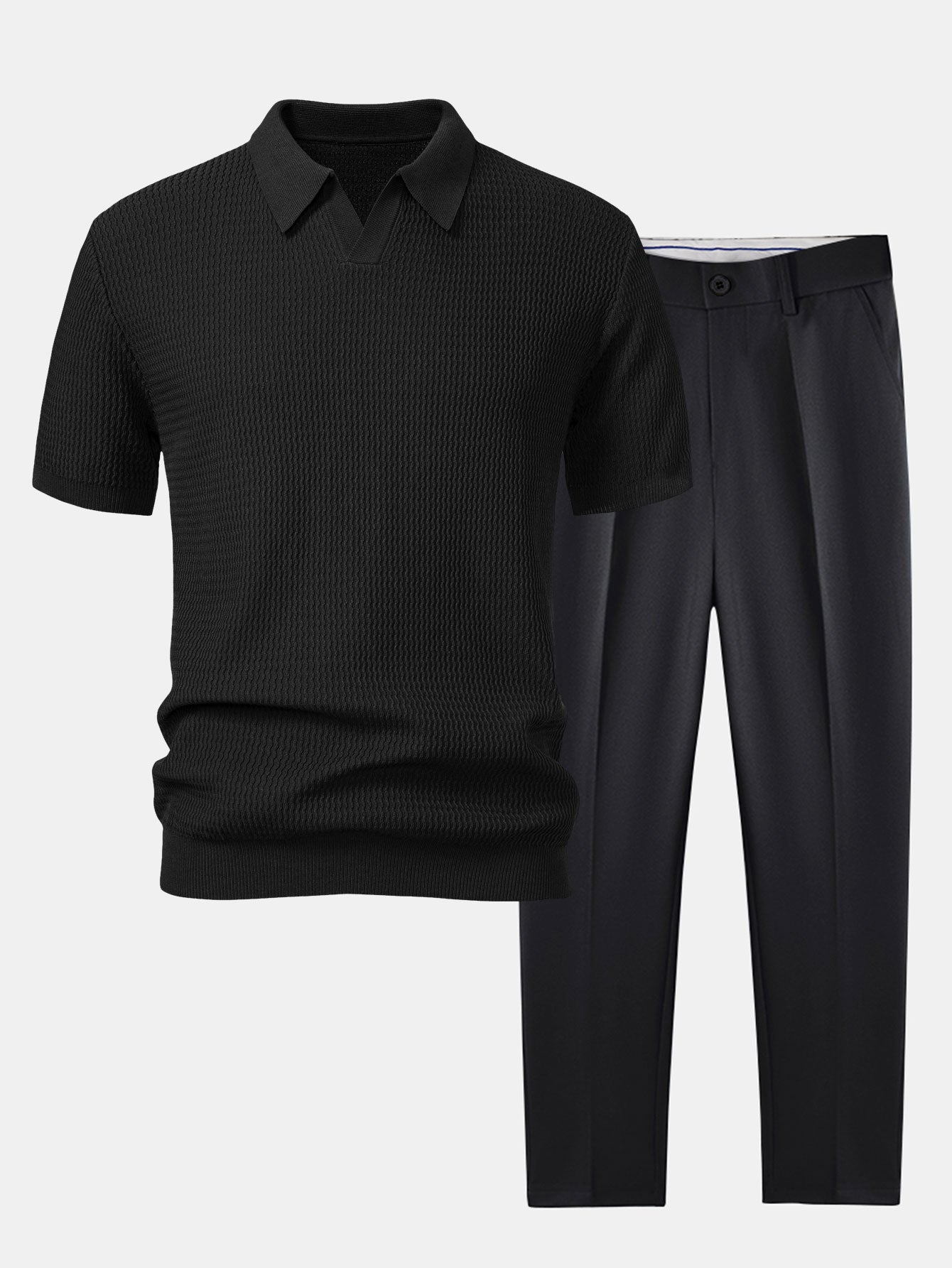 Polo V col jacquard & pantalon fuselé – Ensemble golf homme