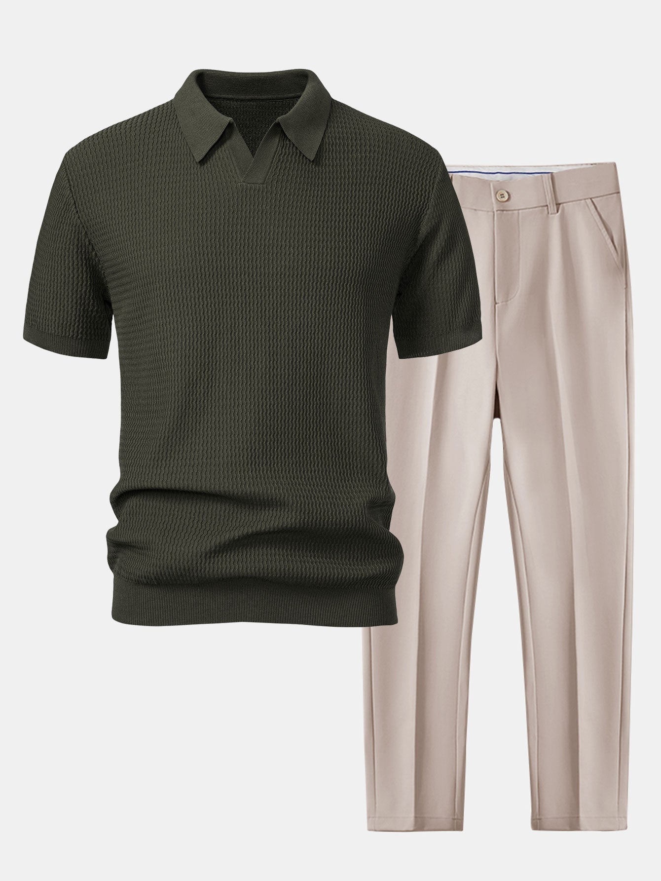 Polo V col jacquard & pantalon fuselé – Ensemble golf homme