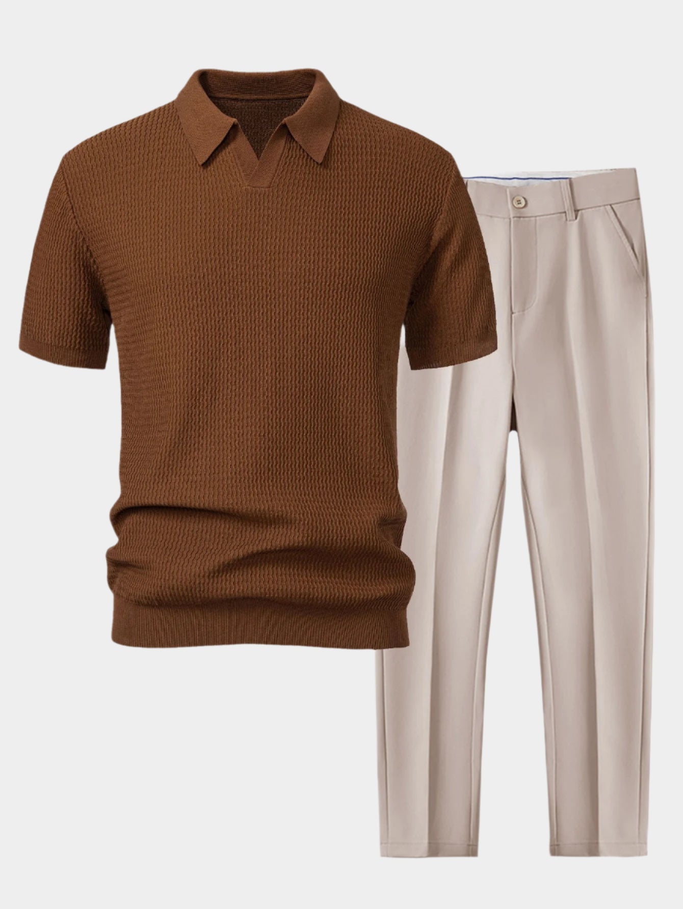 Polo V col jacquard & pantalon fuselé – Ensemble golf homme