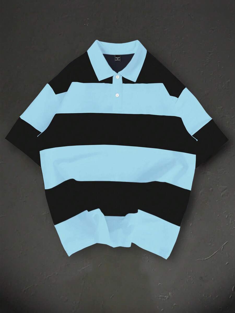 Polo décontracté à manches courtes et imprimé rayé pour homme