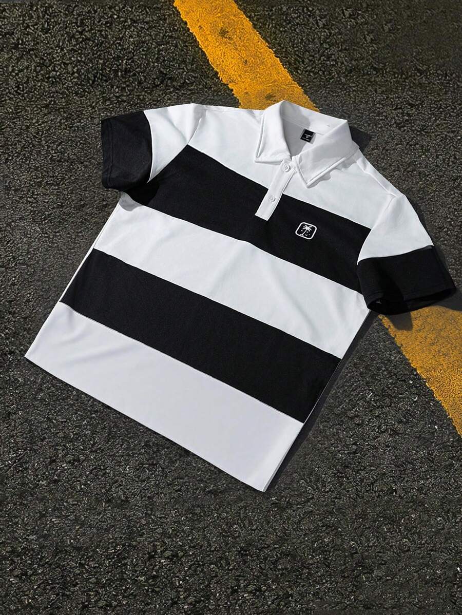 Polo décontracté à manches courtes et imprimé rayé pour homme