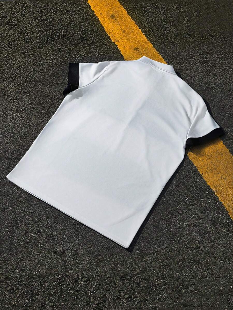 Polo décontracté à manches courtes et imprimé rayé pour homme