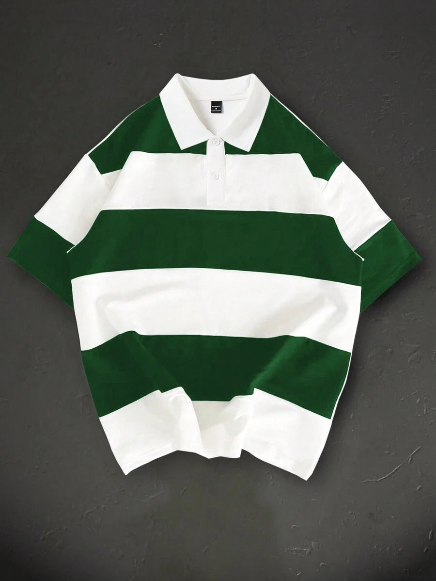 Polo décontracté à manches courtes et imprimé rayé pour homme