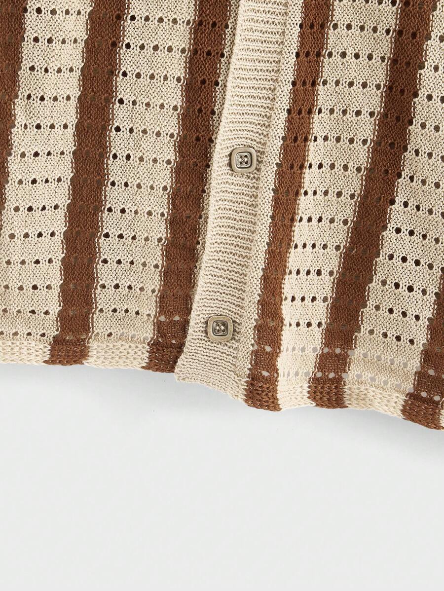 Polo décontracté rayé à manches courtes avec col ajouré pour hommes