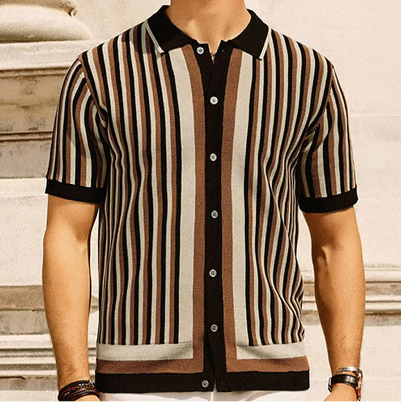 Polo en polyester à rayures verticales – Chemise business respirante pour homme