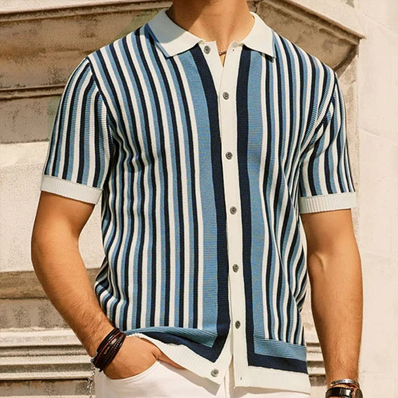 Polo en polyester à rayures verticales – Chemise business respirante pour homme