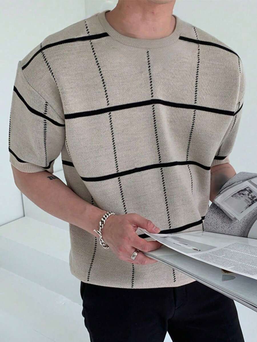 Polo en tricot à carreaux – Polo léger à manches courtes pour homme