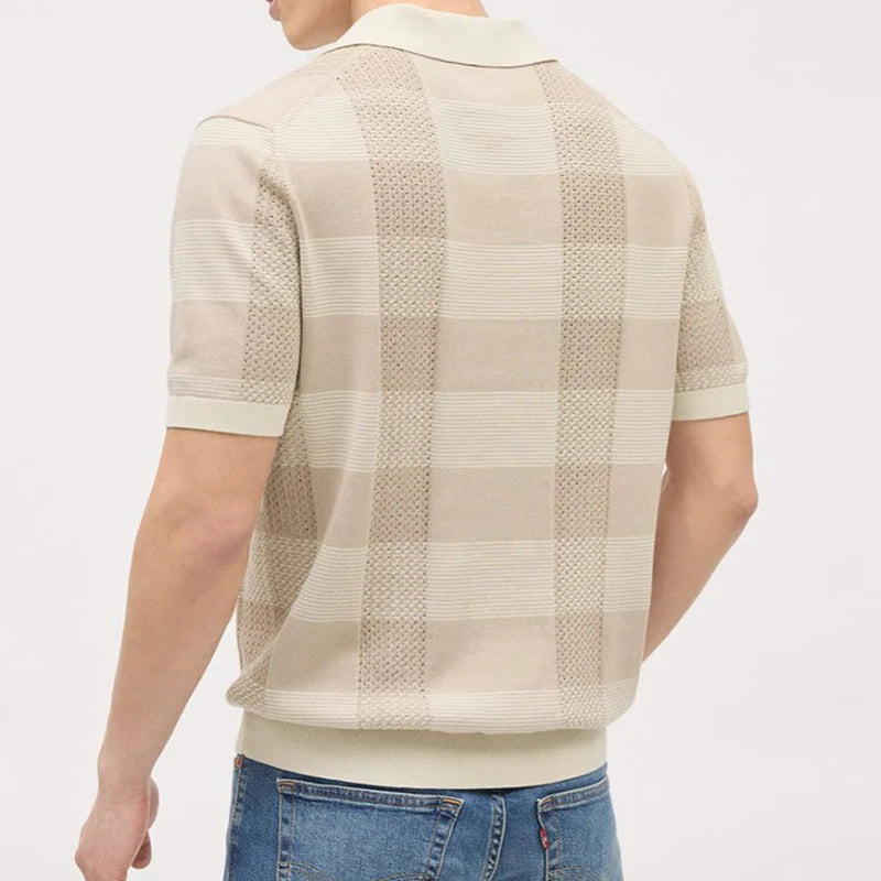 Polo en tricot rayé texturé – Haut rétro à manches courtes pour homme