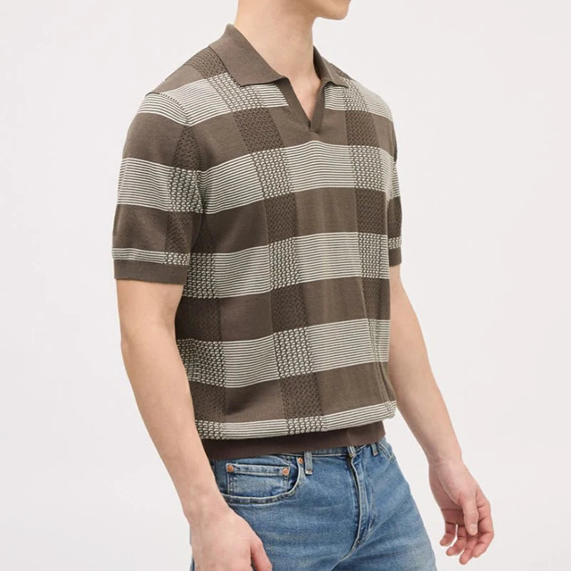 Polo en tricot rayé texturé – Haut rétro à manches courtes pour homme