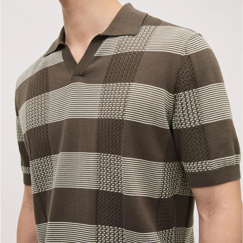 Polo en tricot rayé texturé – Haut rétro à manches courtes pour homme