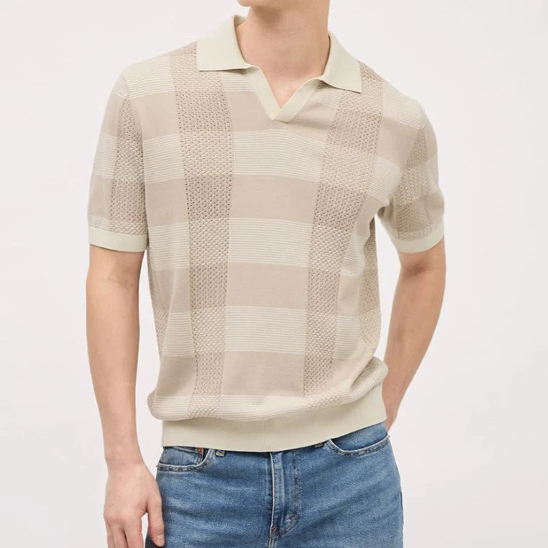 Polo en tricot rayé texturé – Haut rétro à manches courtes pour homme