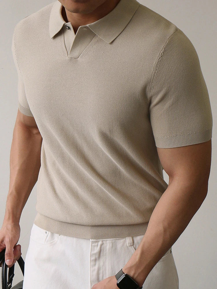 Polo en tricot texturé coupe ajustée – Manches courtes décontractées pour homme