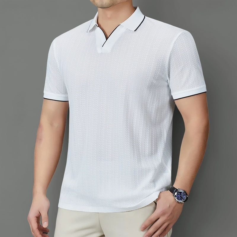 Polo performant en tricot à col tissé – Extensible et infroissable pour homme