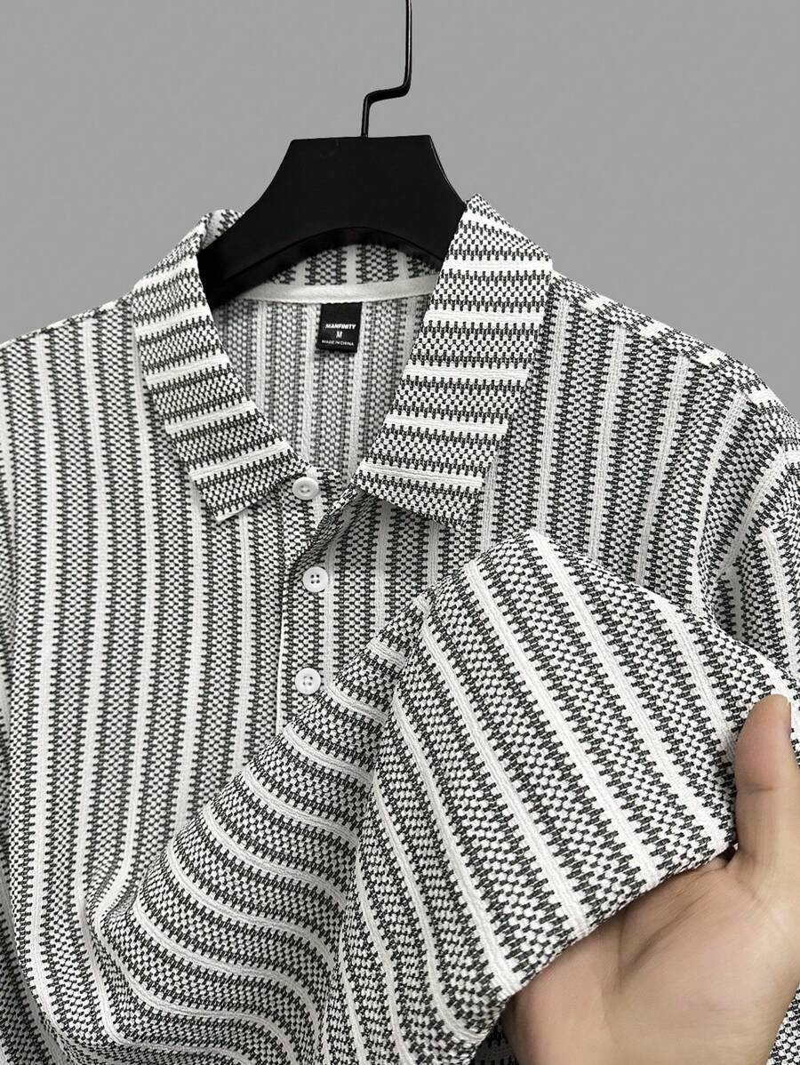 Polo rayé à manches courtes, décontracté et pratique, pour homme en été