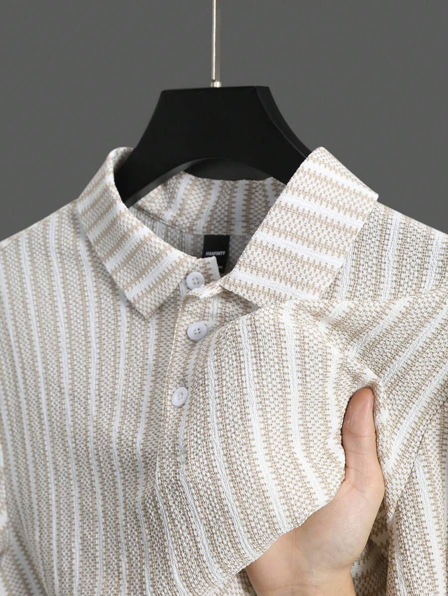 Polo rayé à manches courtes, décontracté et pratique, pour homme en été