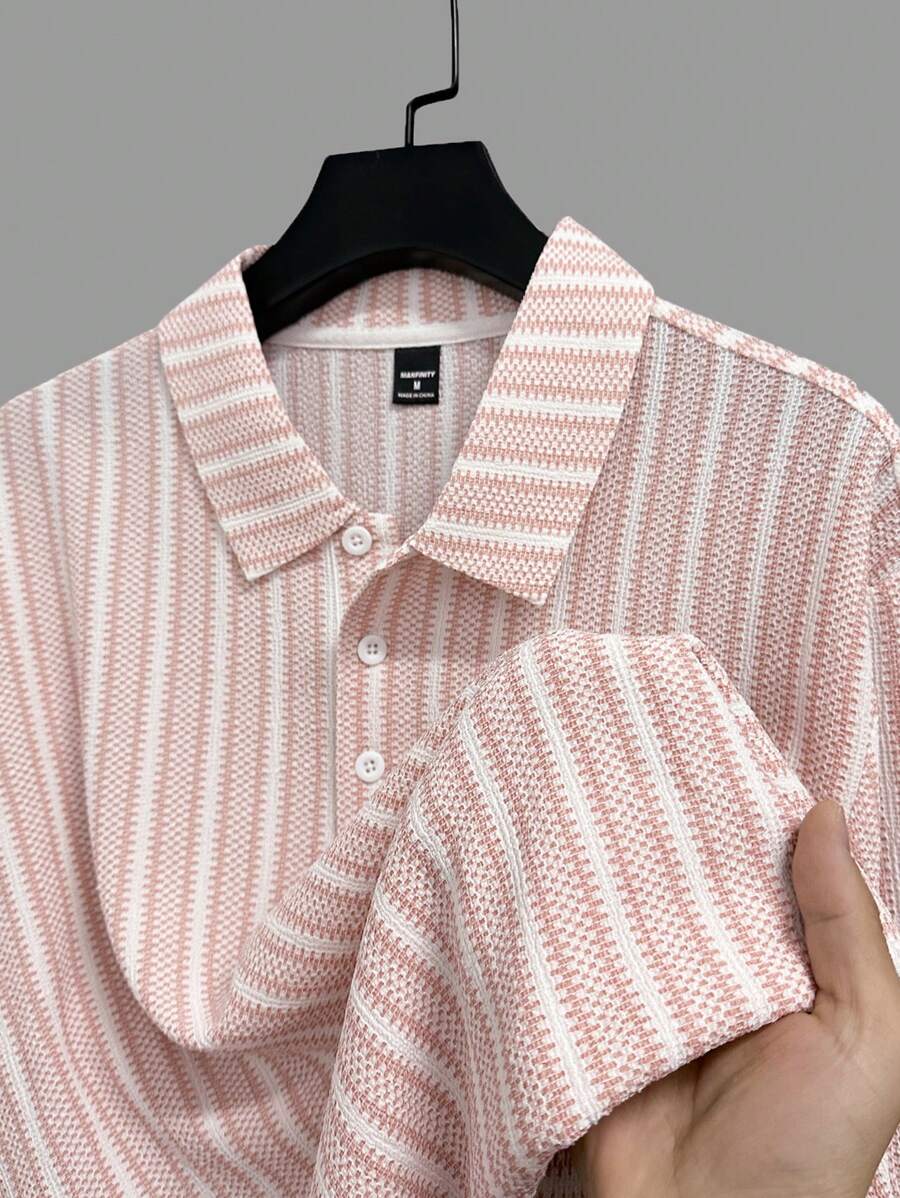 Polo rayé à manches courtes, décontracté et pratique, pour homme en été
