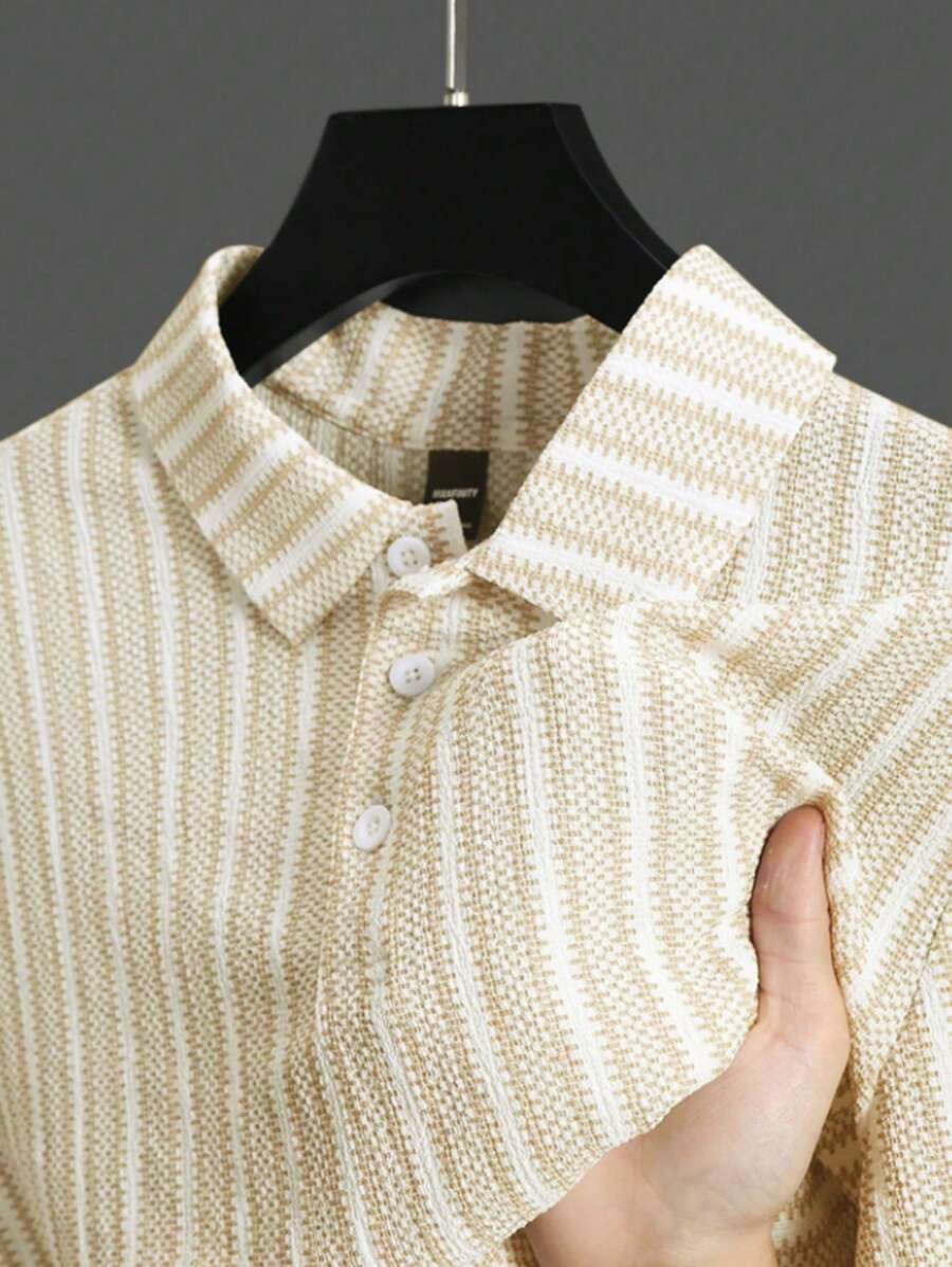 Polo rayé à manches courtes, décontracté et pratique, pour homme en été