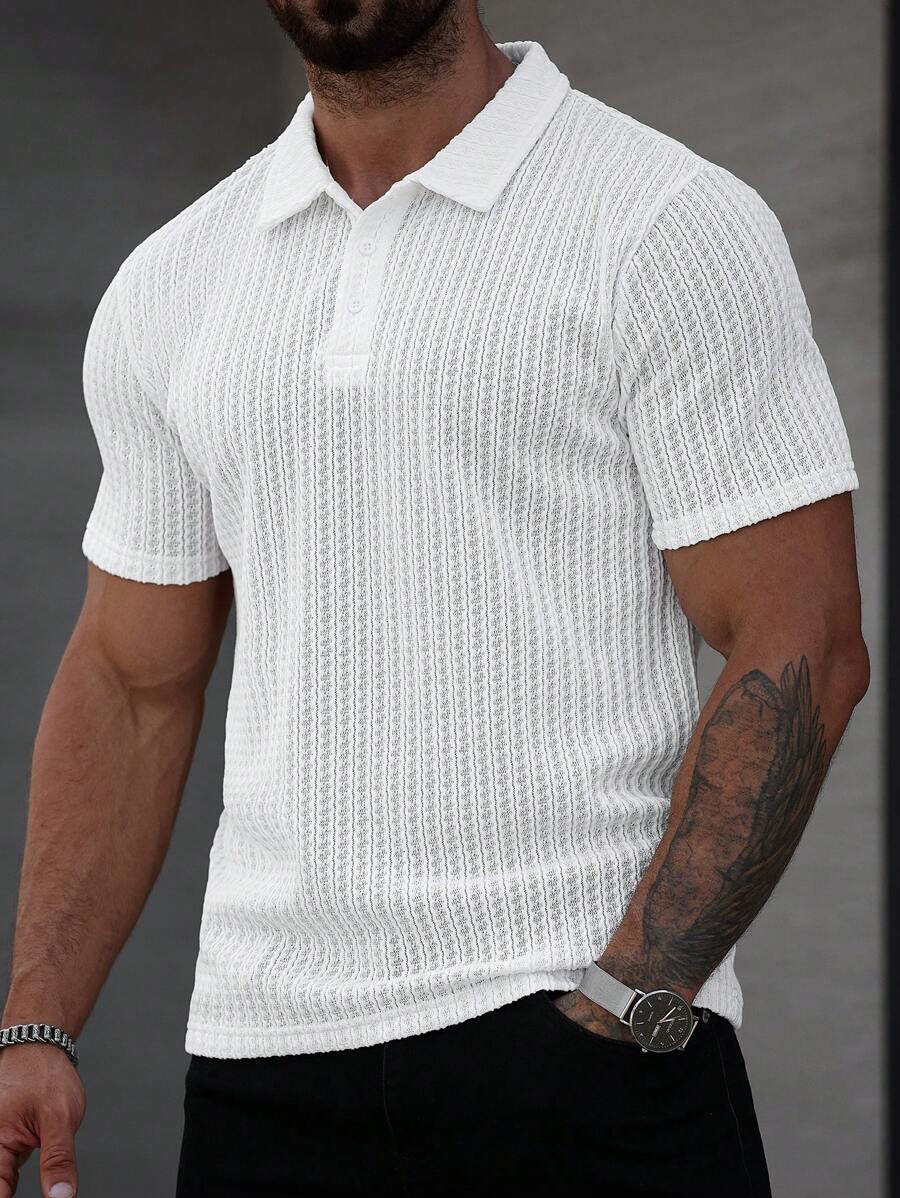 Polo rayé à manches courtes, décontracté et pratique, pour homme en été