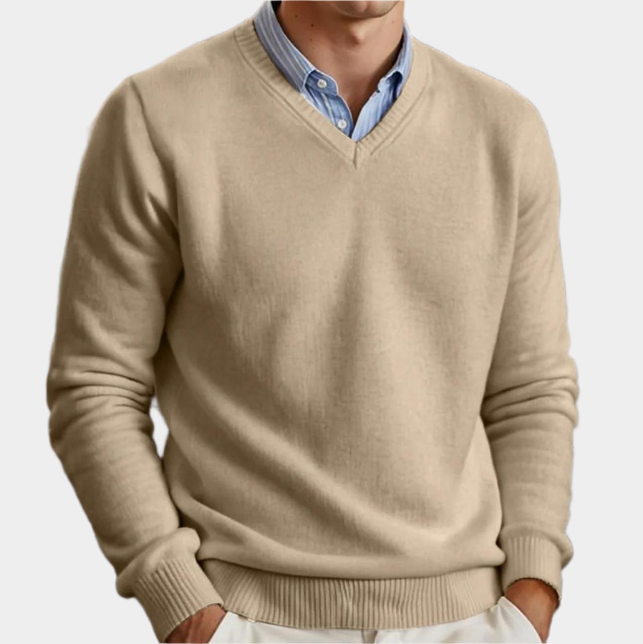 Pull Col V Uni – Style Classique en Coton pour Homme