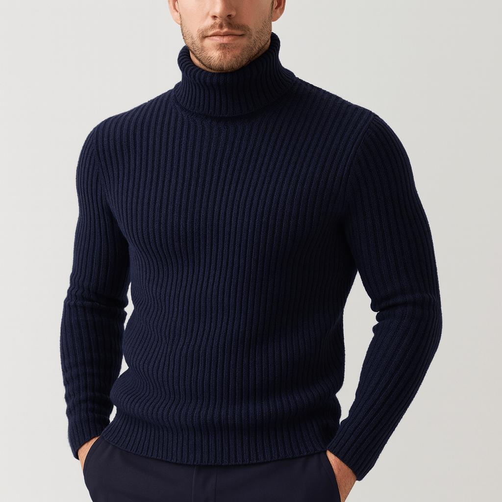 Pull à col roulé pour homme, côtelé, thermique et élastique, de couleur unie 2
