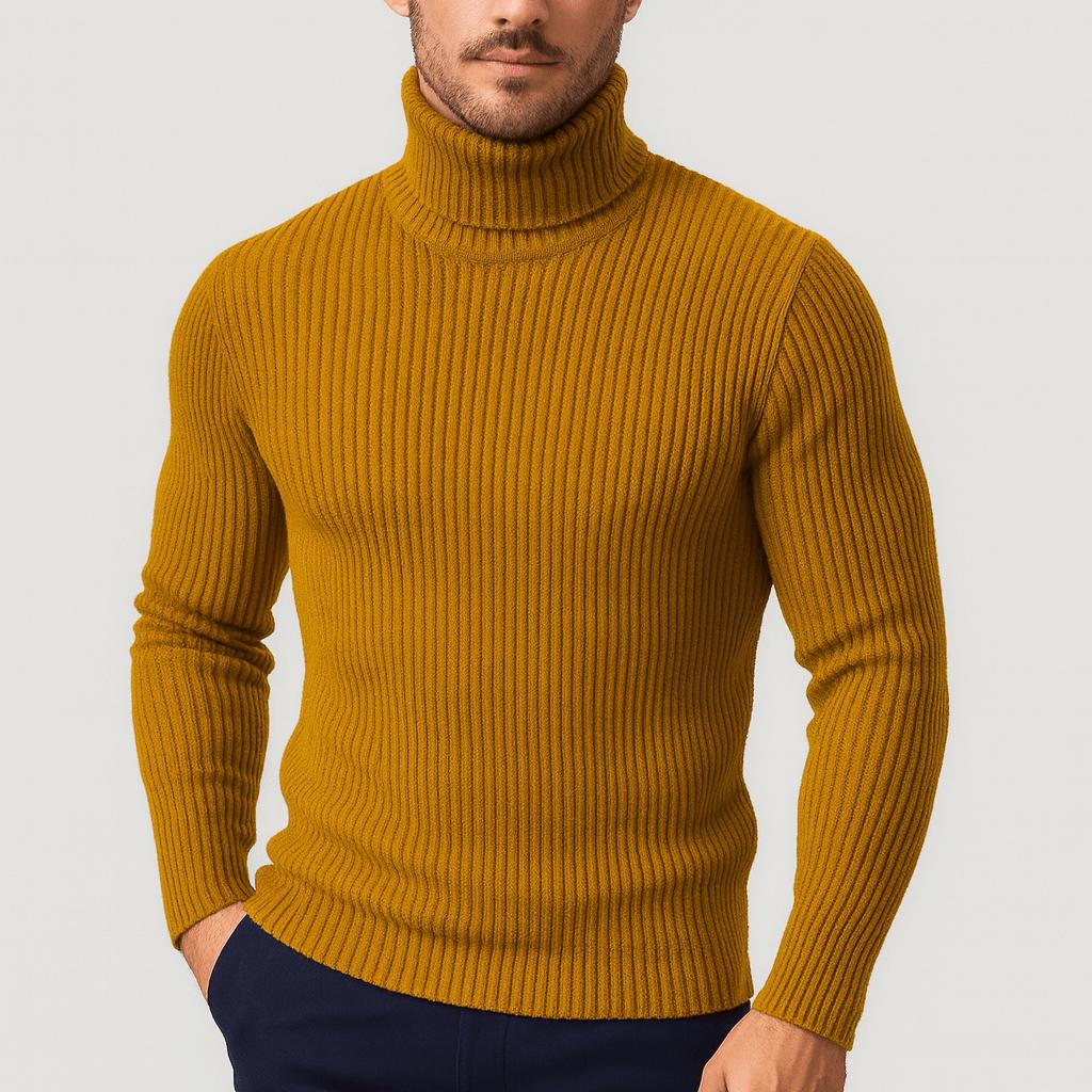 Pull à col roulé pour homme, côtelé, thermique et élastique, de couleur unie 4