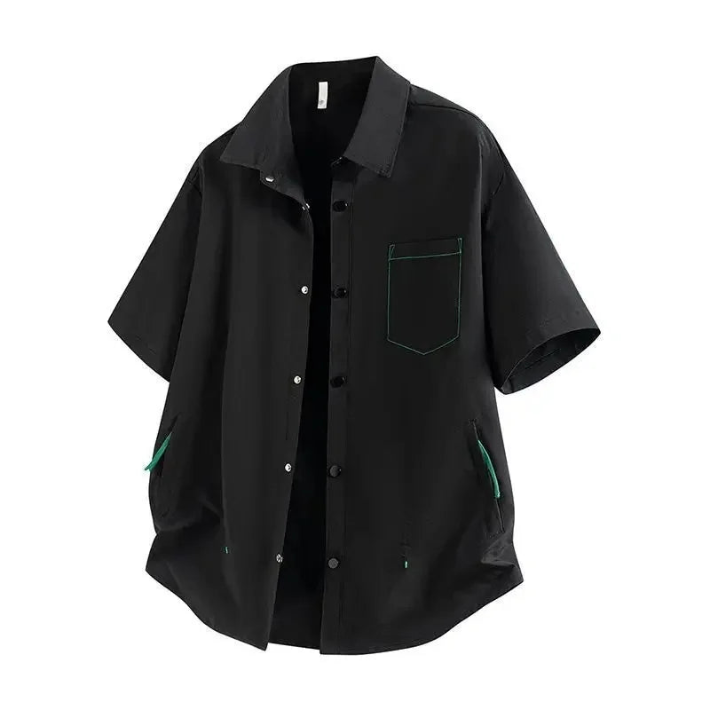 Chemise jacquard ample à manches courtes et revers pour homme - Légère pour l'été