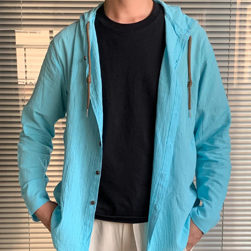 Chemise légère à capuche et boutons en lin – Haut d'été pour homme