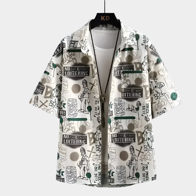 Chemise boutonnée décontractée à manches courtes avec imprimé pour homme