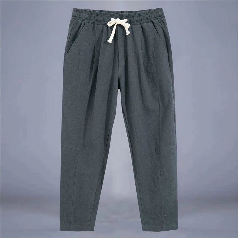 Pantalon de lin coupe décontractée avec cordon de serrage et design respirant