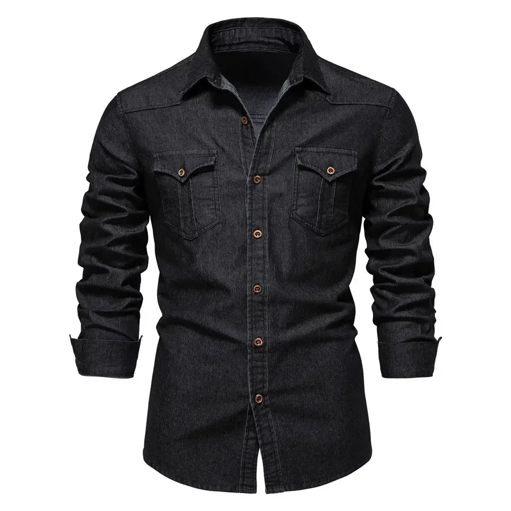 Chemise en jean décontractée à manches longues et coupe slim pour homme