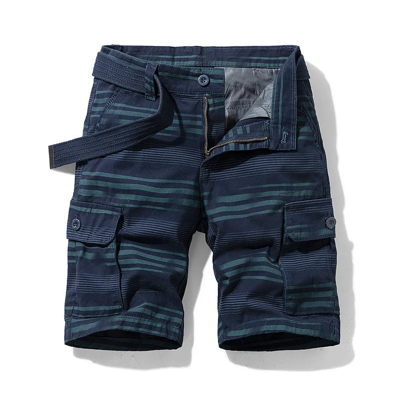 Short cargo utilitaire rayé avec ceinture — Pour homme, prêt pour l'été