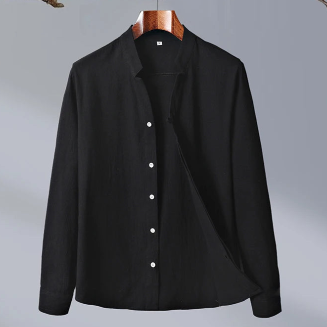 Chemise en Lin Mélangé pour Homme – Style Décontracté Col Mao