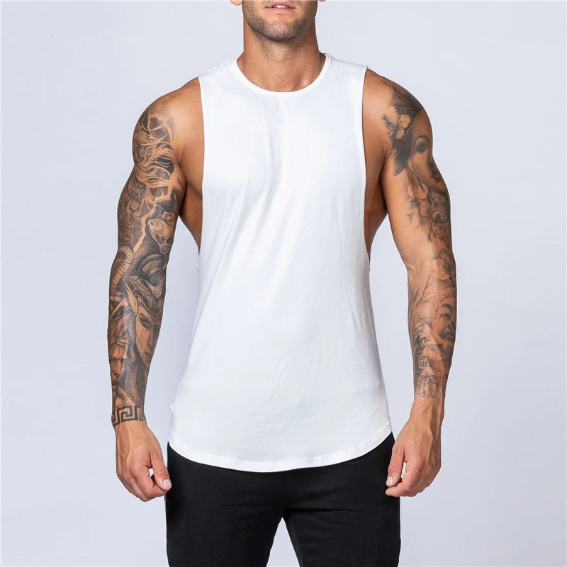 Chemises de sport en coton sans manches à emmanchures larges pour homme