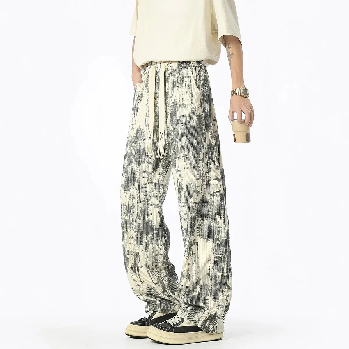 Pantalon chino décontracté coupe ample à jambe droite pour homme