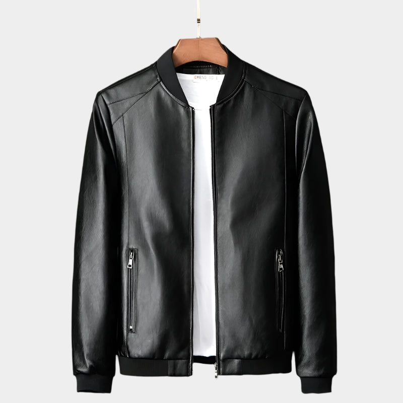 Blouson aviateur en cuir synthétique – Coupe slim décontractée pour homme