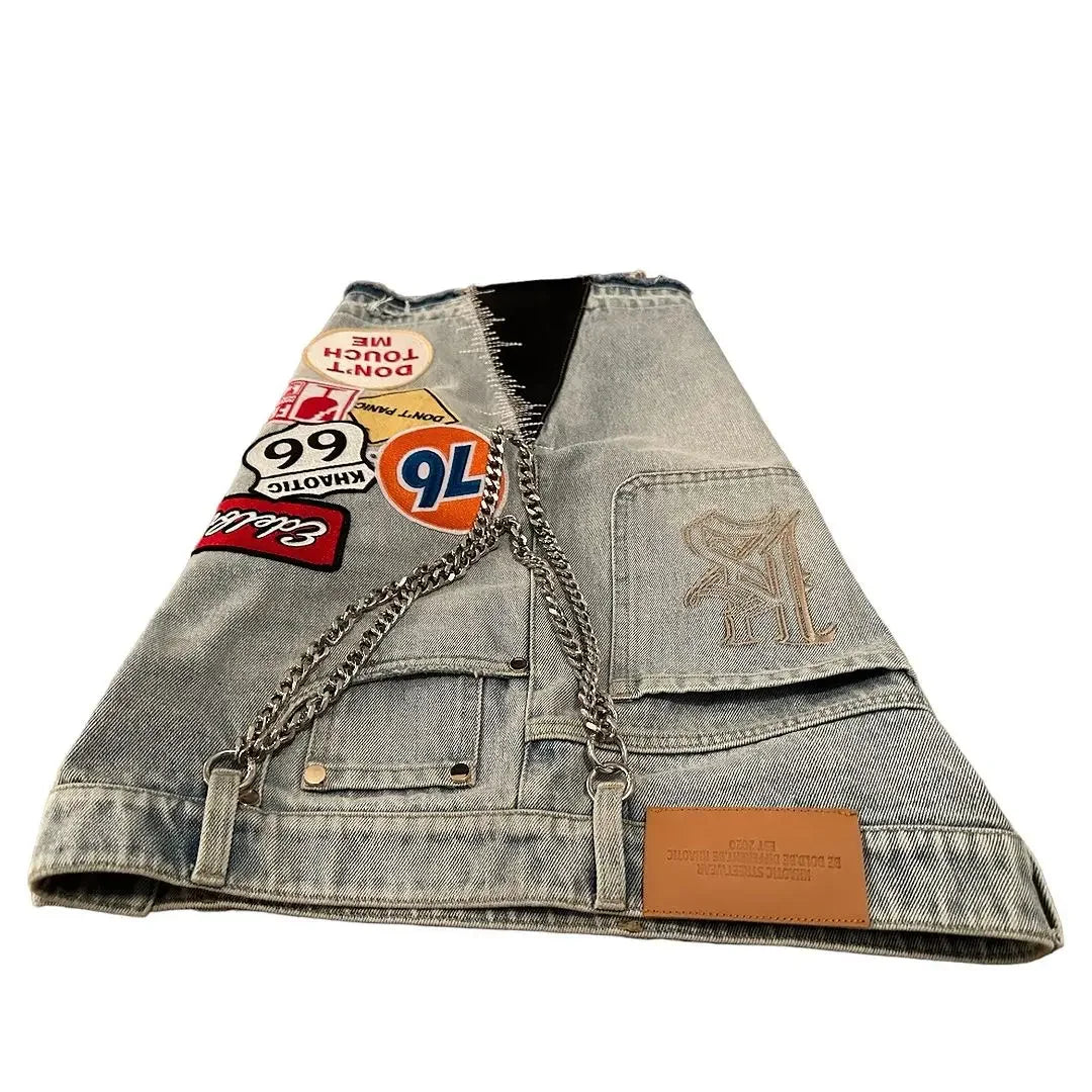 Patchwork rétro streetwear en denim Jorts avec motifs de dessins animés