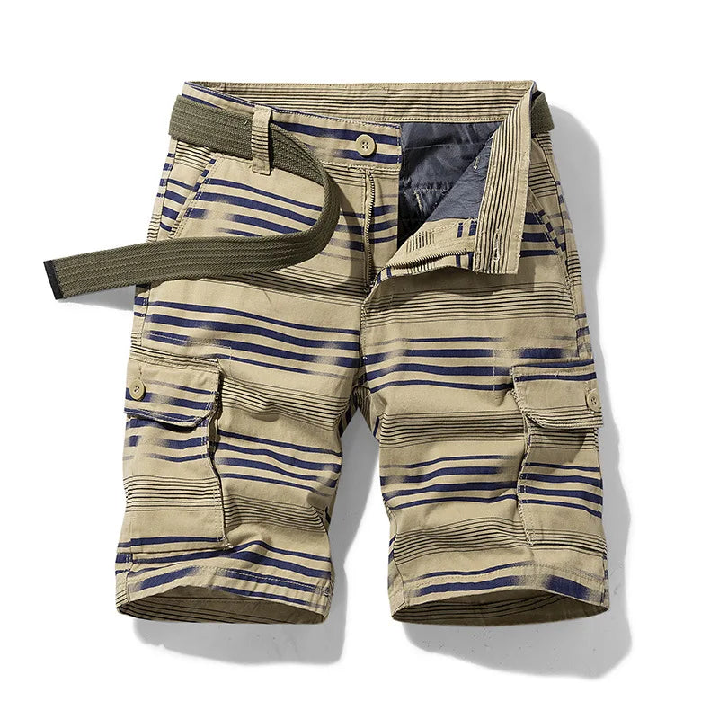 Short cargo utilitaire rayé avec ceinture — Pour homme, prêt pour l'été