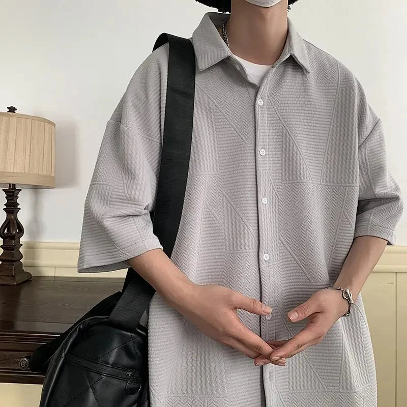Chemise d'été jacquard à manches courtes pour homme - Coupe ample